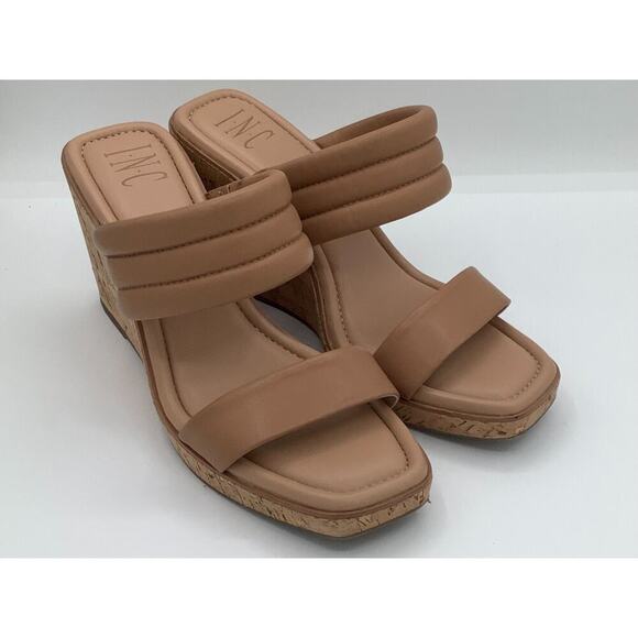 INC Beige Slip On Wedges Double Strap Size 9.5 - Picture 1 of 5